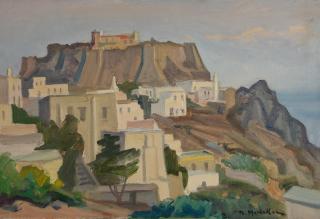 Kythera, Toward the Castle — Oil painting, Canvas, 38.00×55.00cm — Theodoros Markellos